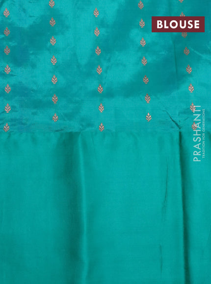 Pure banarasi katan silk saree royal blue and teal green with zari woven buttas and floral zari woven border