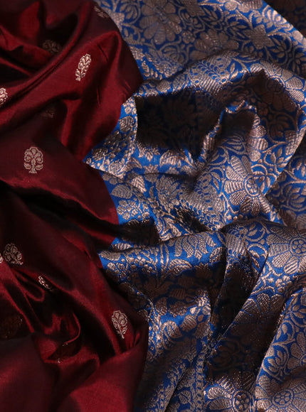 Pure banarasi katan silk saree maroon and cs blue with allover zari woven buttas and floral zari woven border