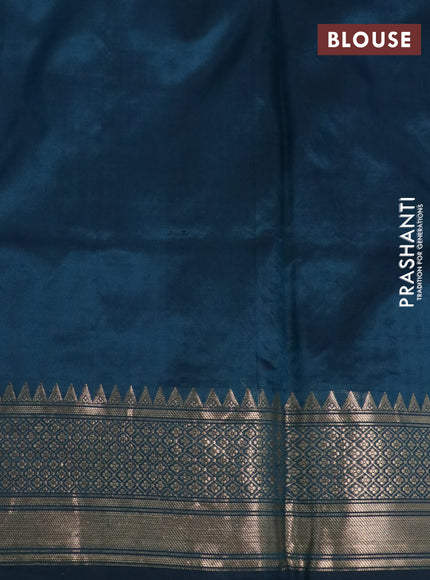 Pure banarasi katan silk saree dark peacock green with silver & gold zari woven buttas and zari woven border