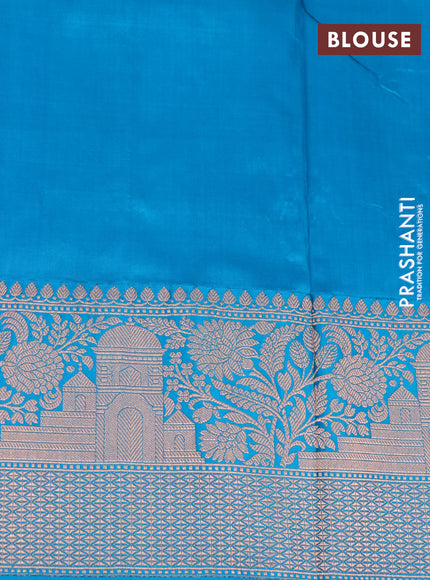 Pure banarasi katan silk saree maroon and cs blue with copper zari woven floral buttas and copper zari woven border