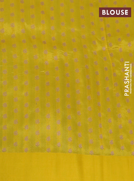 Pure banarasi katan silk saree blue and yellow with copper zari woven floral buttas and copper zari woven border