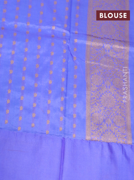 Pure banarasi katan silk saree teal blue and lavender shade with copper zari woven floral buttas and copper zari woven border