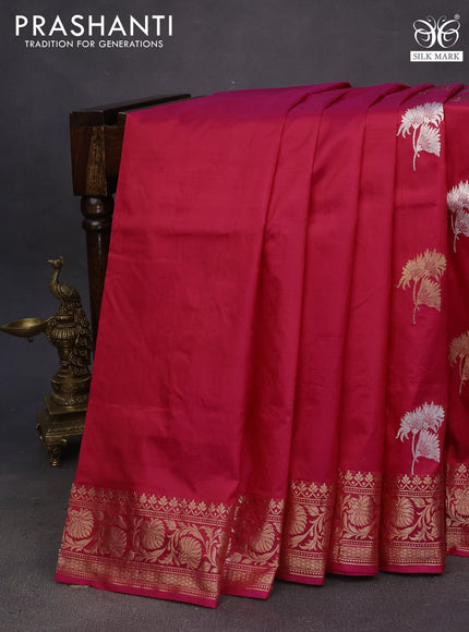 Pure banarasi katan silk saree pink with silver & gold zari woven floral buttas and zari woven floral border