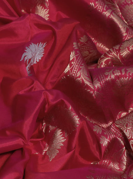 Pure banarasi katan silk saree pink with silver & gold zari woven floral buttas and zari woven floral border