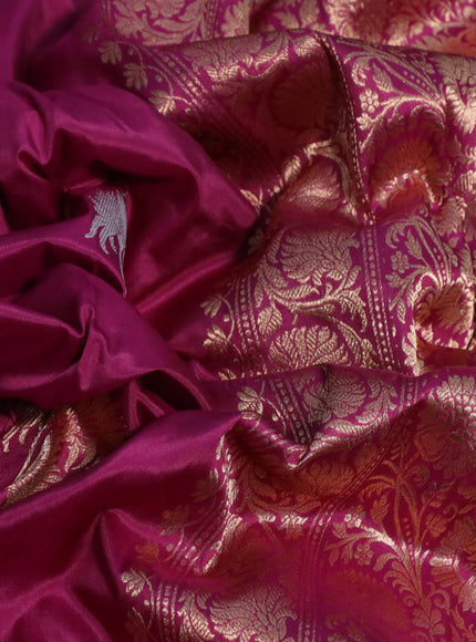 Pure banarasi katan silk saree magenta pink with silver & gold zari woven floral buttas and zari woven floral border