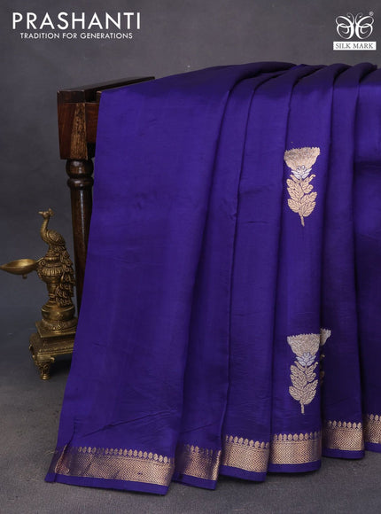 Pure banarasi katan silk saree blue with zari woven floral buttas and zari woven border