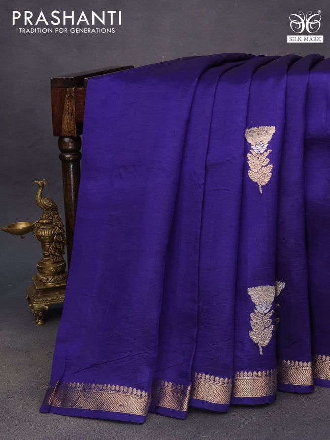 Pure banarasi katan silk saree blue with zari woven floral buttas and zari woven border