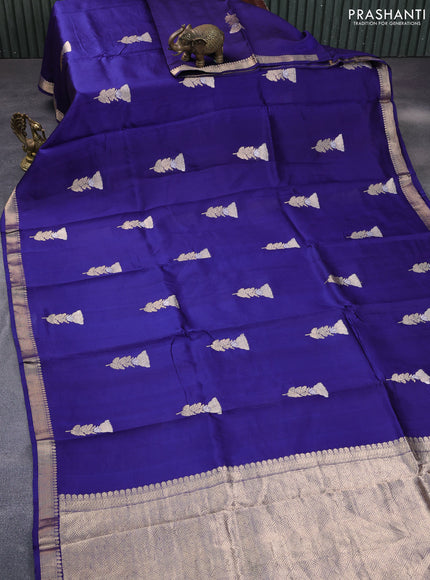 Pure banarasi katan silk saree blue with zari woven floral buttas and zari woven border