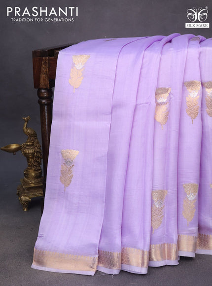 Pure banarasi katan silk saree lavender shade with zari woven floral buttas and zari woven border