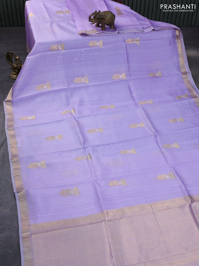 Pure banarasi katan silk saree lavender shade with zari woven floral buttas and zari woven border