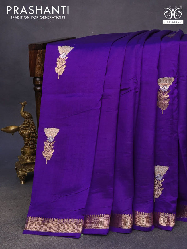 Pure banarasi katan silk saree violet with zari woven floral buttas and zari woven border