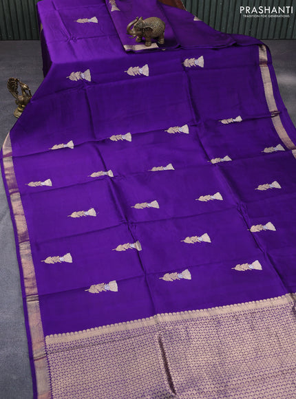 Pure banarasi katan silk saree violet with zari woven floral buttas and zari woven border