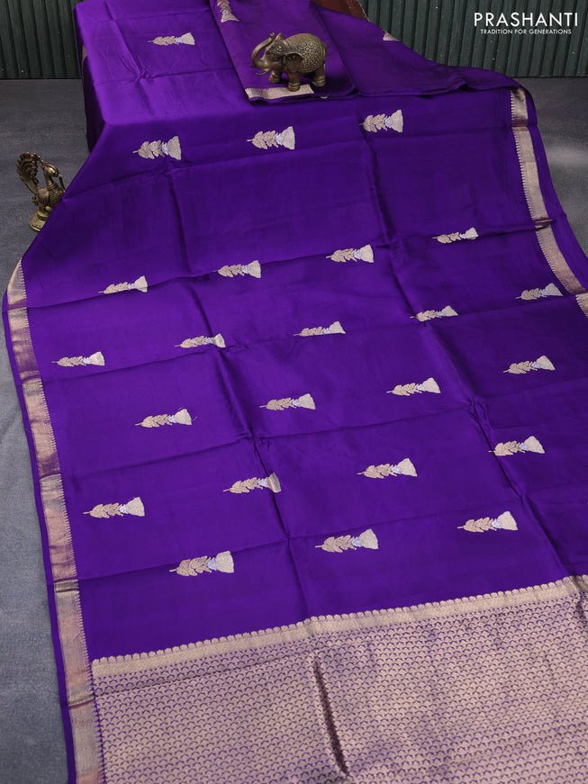 Pure banarasi katan silk saree violet with zari woven floral buttas and zari woven border