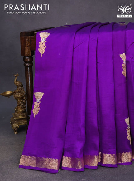 Pure banarasi katan silk saree violet with zari woven floral buttas and zari woven border