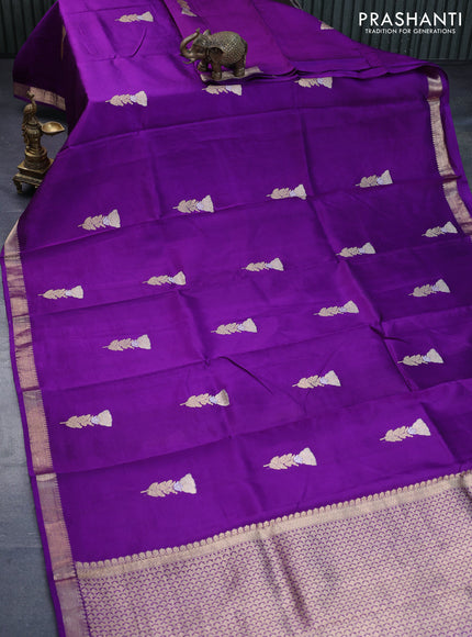 Pure banarasi katan silk saree violet with zari woven floral buttas and zari woven border