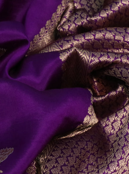 Pure banarasi katan silk saree violet with zari woven floral buttas and zari woven border