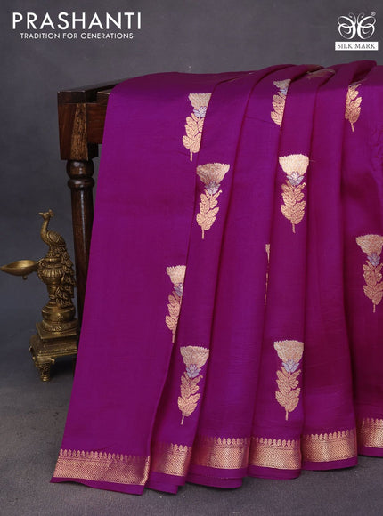 Pure banarasi katan silk saree purple with zari woven floral buttas and zari woven border