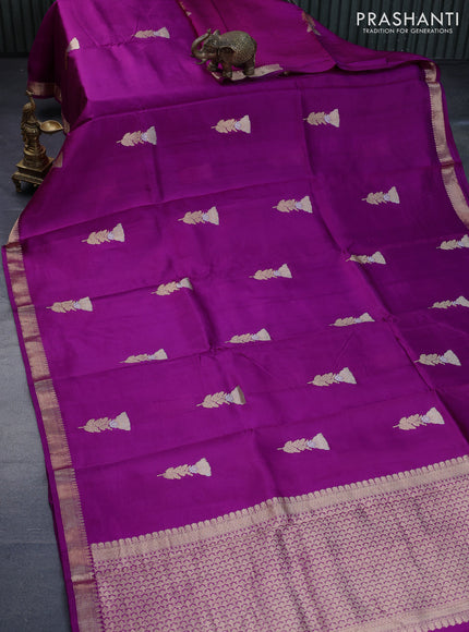 Pure banarasi katan silk saree purple with zari woven floral buttas and zari woven border