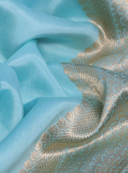 Pure banarasi katan silk saree light blue with zari woven floral buttas and zari woven border