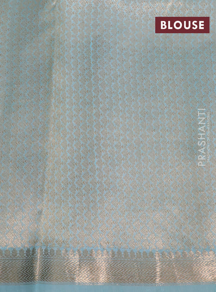 Pure banarasi katan silk saree light blue with zari woven floral buttas and zari woven border