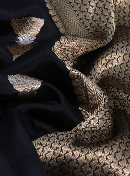 Pure banarasi katan silk saree black with zari woven floral buttas and zari woven border