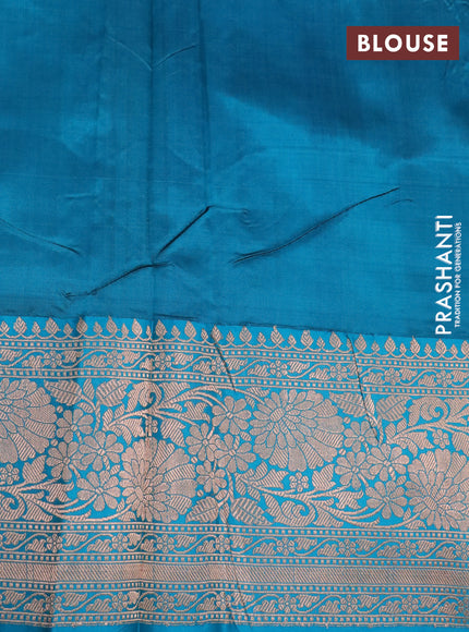 Pure banarasi katan silk saree violet and light blue with copper zari woven buttas and zari woven floral border