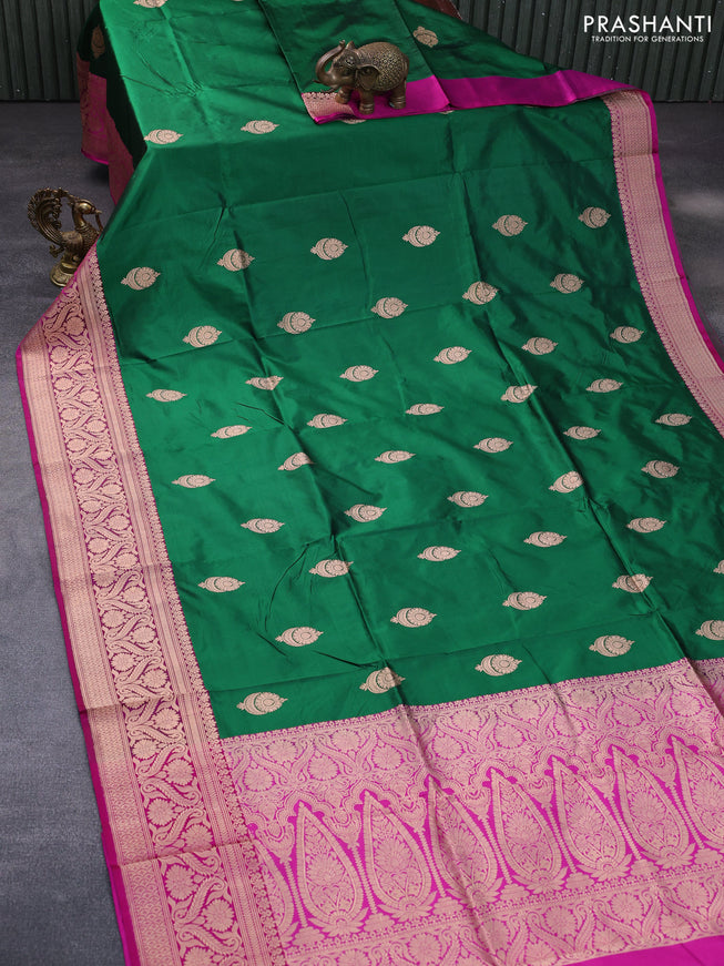 Pure banarasi katan silk saree green and pink with copper zari woven buttas and zari woven border