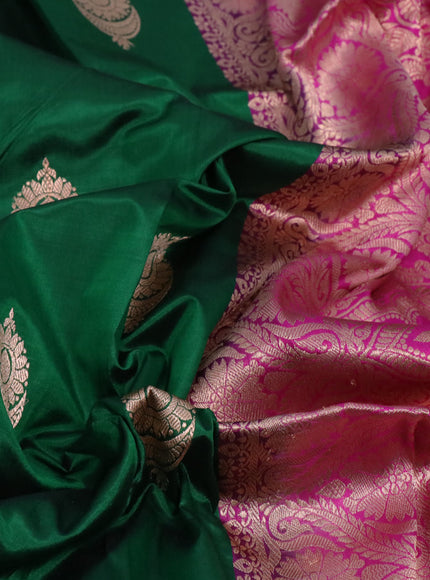 Pure banarasi katan silk saree green and pink with copper zari woven buttas and zari woven border