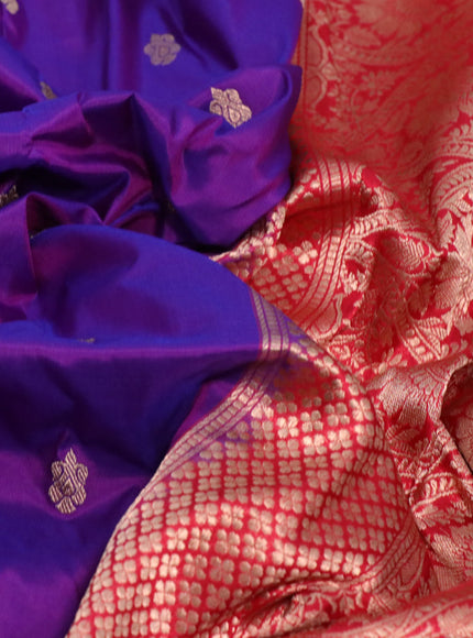 Pure banarasi katan silk saree purple and red with allover zari woven buttas and copper zari woven border