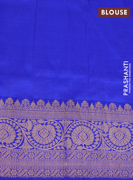 Pure banarasi katan silk saree mustard yellow and blue with allover zari woven buttas and copper zari woven border