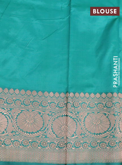 Pure banarasi katan silk saree pastel green and teal green shade with zari woven buttas and copper zari woven border