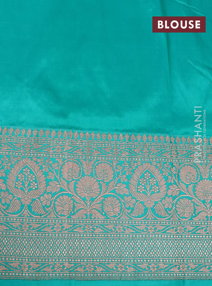 Pure banarasi katan silk saree magenta pink and teal green shade with allover zari woven buttas and copper zari woven border