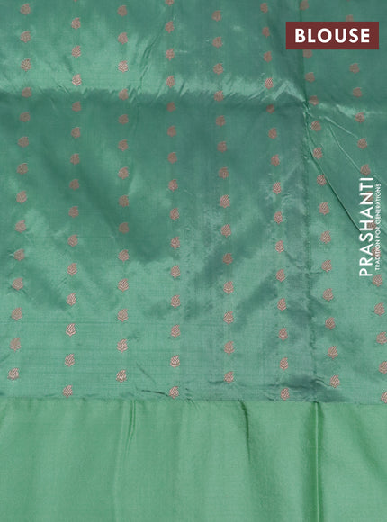 Pure banarasi katan silk saree maroon and pastel green with copper zari woven buttas and copper zari woven border