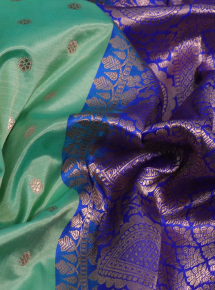 Pure banarasi katan silk saree pastel green and blue with zari woven floral buttas and zari woven border