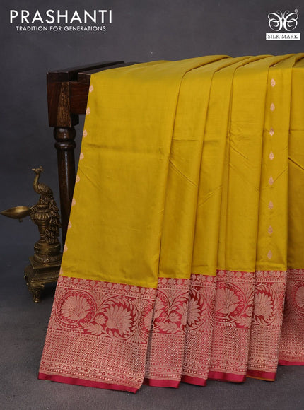 Pure banarasi katan silk saree yellow and maroon with zari woven buttas and zari woven floral border