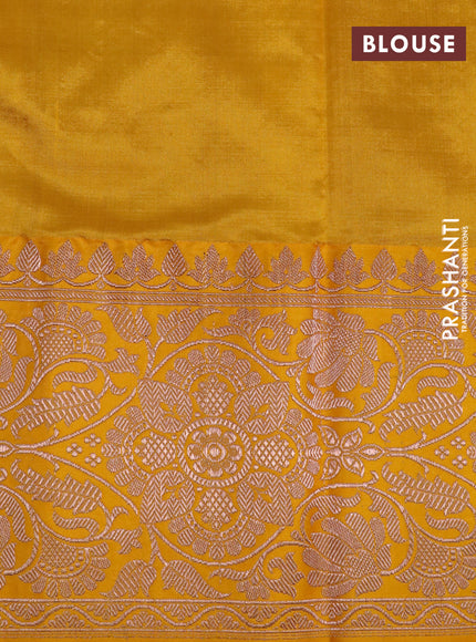 Pure banarasi katan silk saree maroon and mango yellow with zari woven floral buttas and zari woven floral border