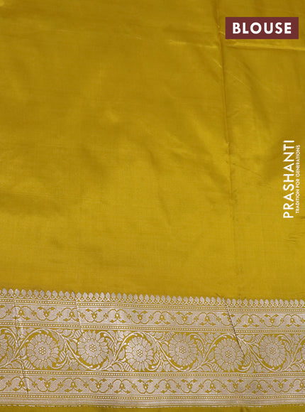 Pure banarasi katan silk saree pastel green and yellow with zari woven floral buttas and zari woven floral border