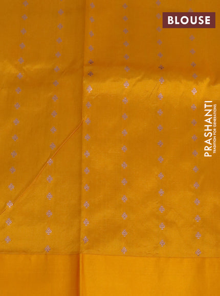 Pure banarasi katan silk saree grey and mango yellow with zari woven buttas and zari woven floral border