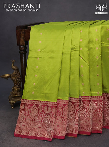 Pure banarasi katan silk saree lime green and maroon with zari woven buttas and zari woven floral border