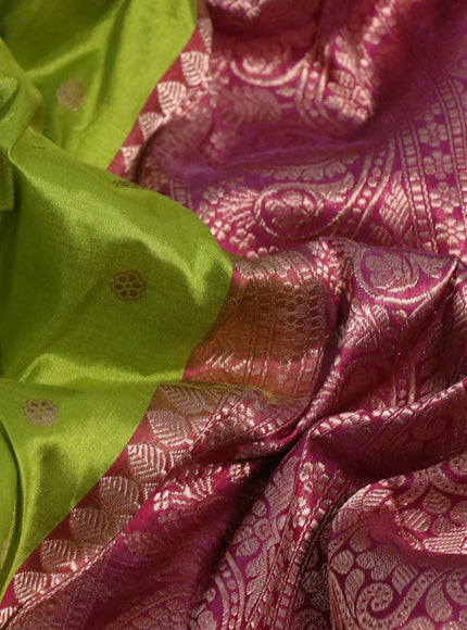 Pure banarasi katan silk saree lime green and maroon with zari woven buttas and zari woven floral border