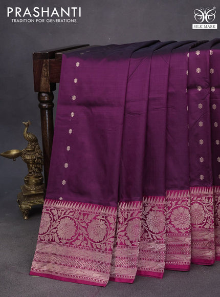 Pure banarasi katan silk saree deep purple and red with zari woven buttas and copper zari woven border