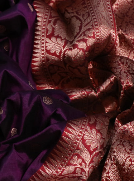 Pure banarasi katan silk saree deep purple and red with zari woven buttas and copper zari woven border