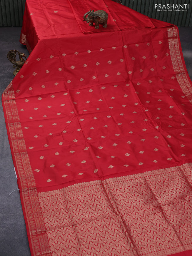 Pure banarasi katan silk saree red with zari woven buttas and zari woven border