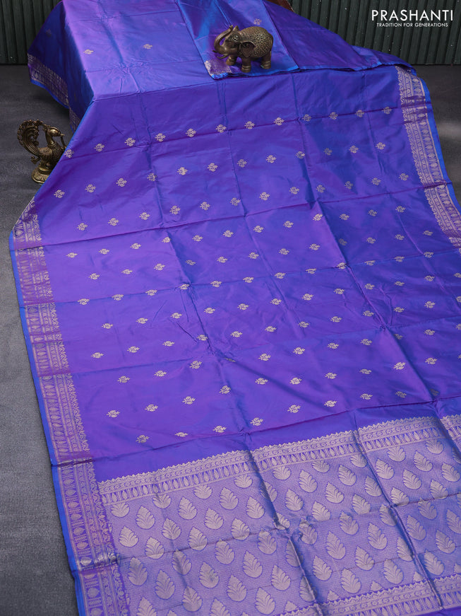 Pure banarasi katan silk saree dual shade of bluish violet with zari woven buttas and zari woven border