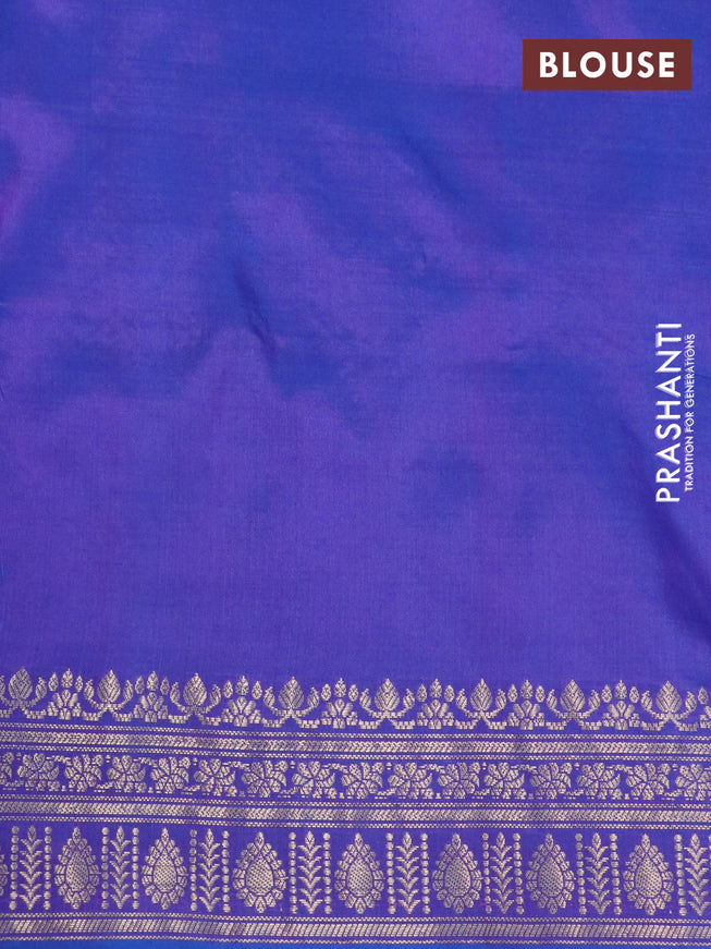 Pure banarasi katan silk saree dual shade of bluish violet with zari woven buttas and zari woven border