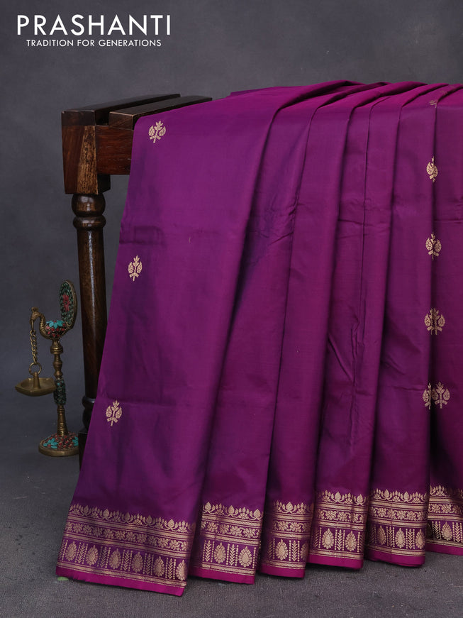 Pure banarasi katan silk saree purple with zari woven buttas and zari woven border