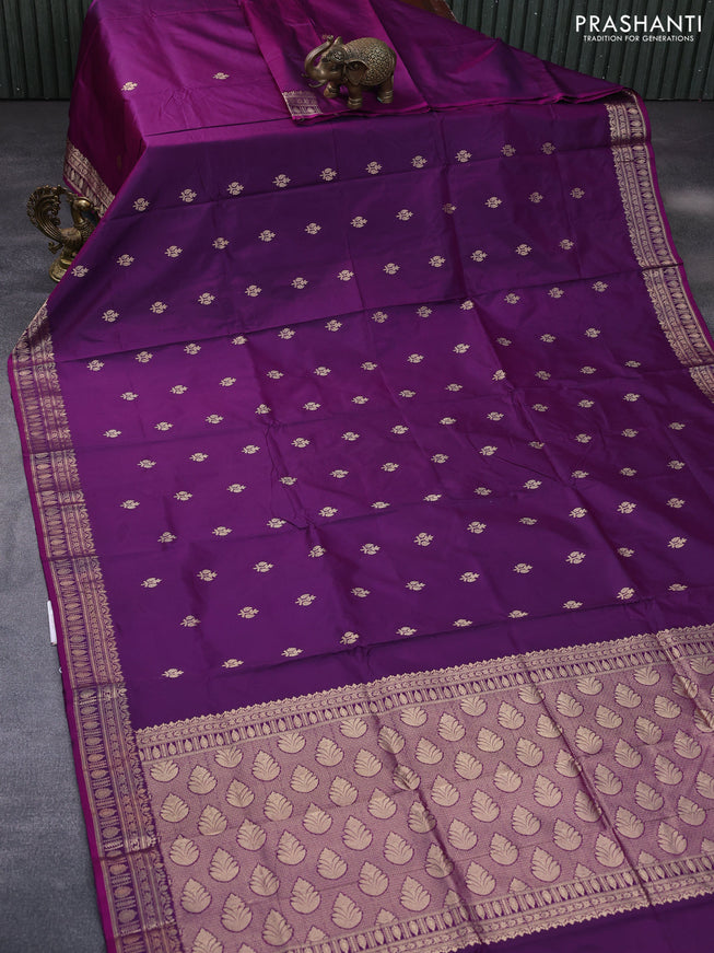 Pure banarasi katan silk saree purple with zari woven buttas and zari woven border