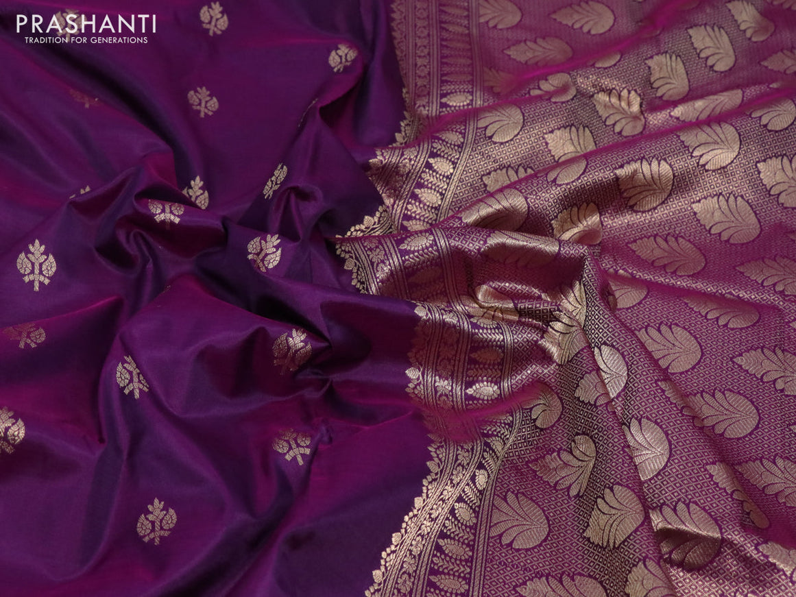 Pure banarasi katan silk saree purple with zari woven buttas and zari woven border