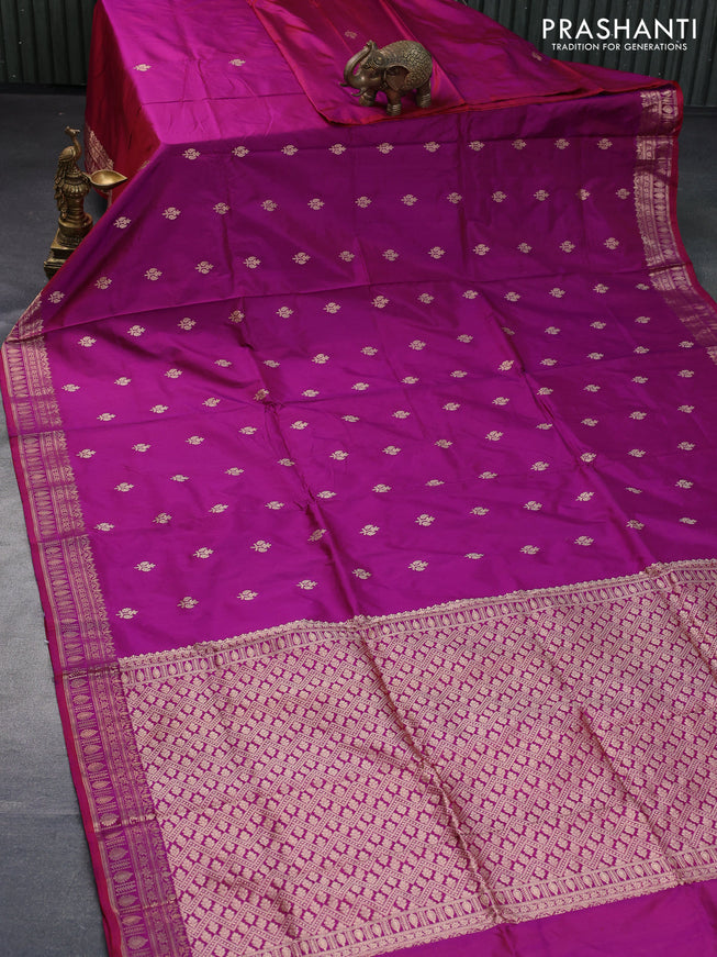 Pure banarasi katan silk saree dual shade of purple with zari woven buttas and zari woven border