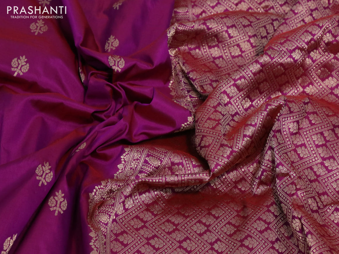 Pure banarasi katan silk saree dual shade of purple with zari woven buttas and zari woven border